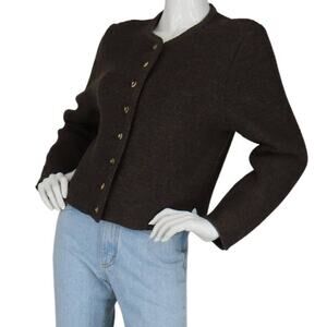Vintage Huber Germany Chocolate Brown Hipster Boho Cardigan Wool Sweater